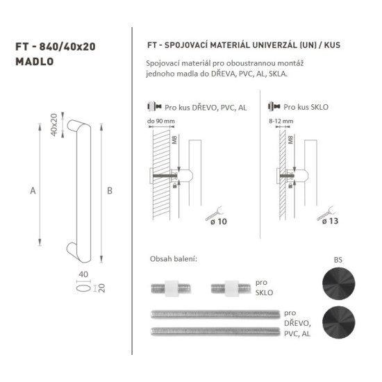 FT - MADLO kód 840 40x20 mm UN ks BS - Černá matná FT - MADLO kód 840 40x20 mm UN ks BS - Černá matná