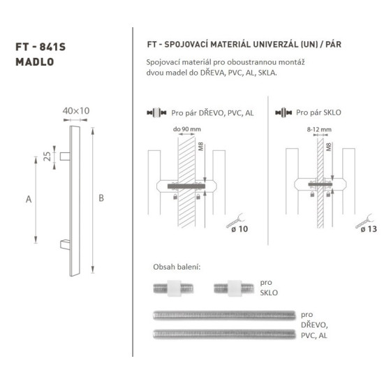 FT - MADLO kód 841S 40x10 mm UN pár BN - Broušená nerez FT - MADLO kód 841S 40x10 mm UN pár BN - Broušená nerez