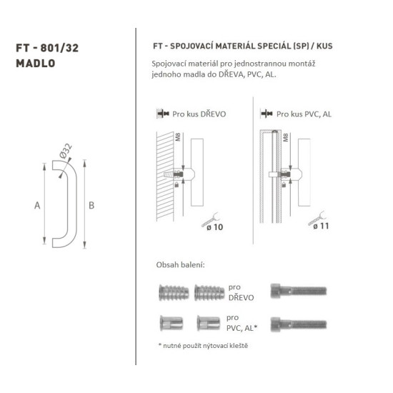 FT - MADLO kód K01 Ø 32 mm SP ks | BN - Broušená nerez