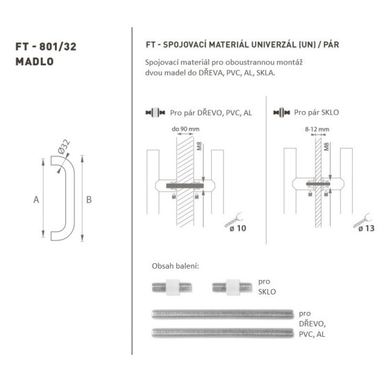 FT - MADLO kód K01 Ø 32 mm UN pár | BN - Broušená nerez