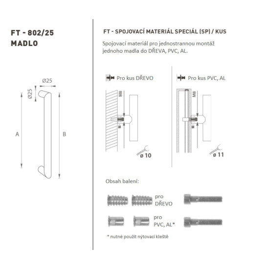 FT - MADLO kód K02 Ø 25 mm SP ks | BN - Broušená nerez