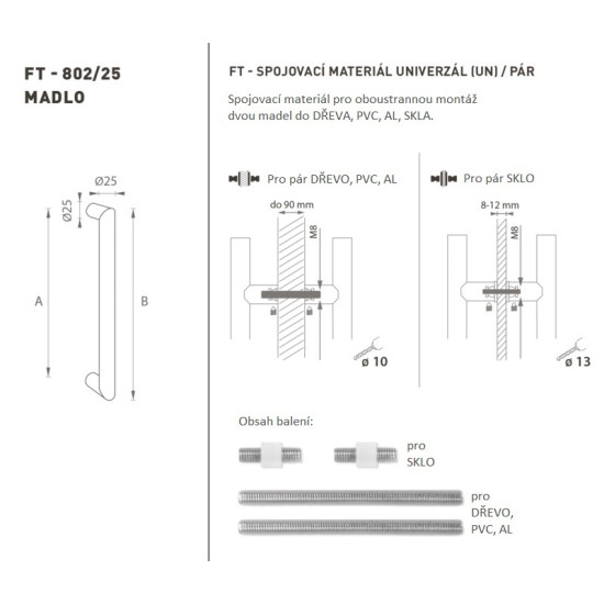 FT - MADLO kód K02 Ø 25 mm UN pár | BN - Broušená nerez