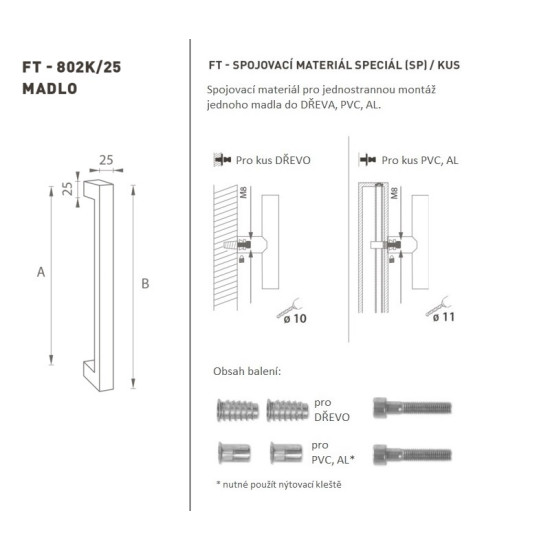 FT - MADLO kód K02K 25x25 mm SP ks | BN - Broušená nerez