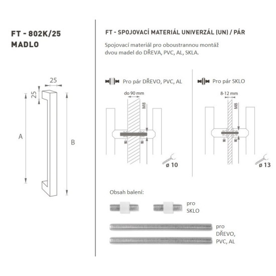 FT - MADLO kód K02K 25x25 mm UN pár | BN - Broušená nerez