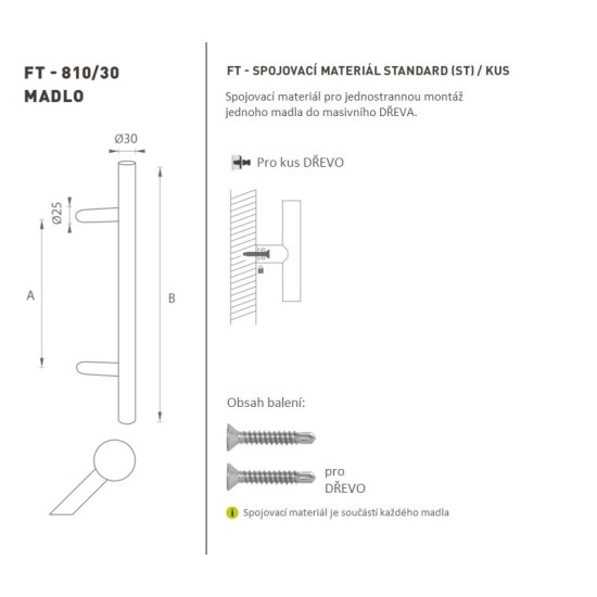 FT - MADLO kód K10 Ø 30 mm ST ks | BN - Broušená nerez