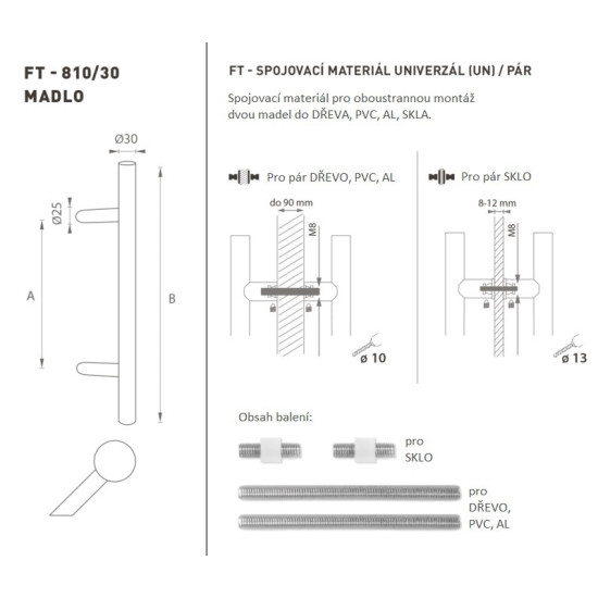 FT - MADLO kód K10 Ø 30 mm UN pár | BN - Broušená nerez