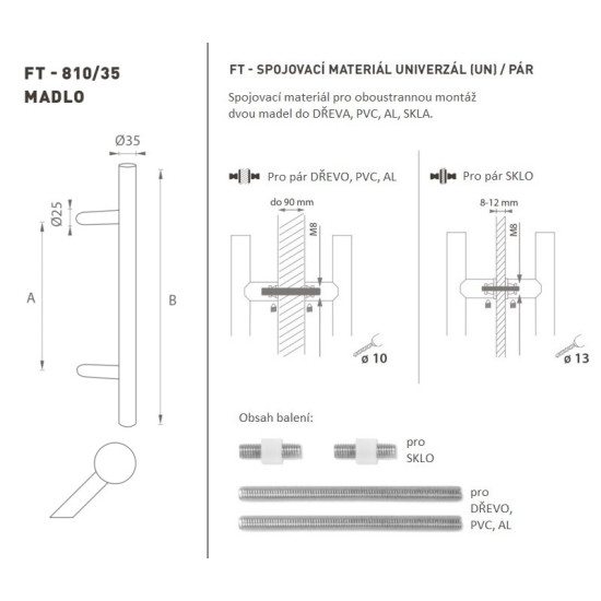 FT - MADLO kód K10 Ø 35 mm UN pár | BN - Broušená nerez