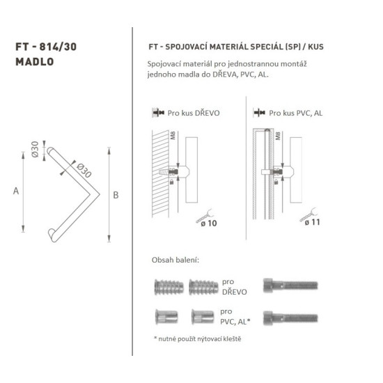 FT - MADLO kód K14 Ø 30 mm SP ks | BN - Broušená nerez