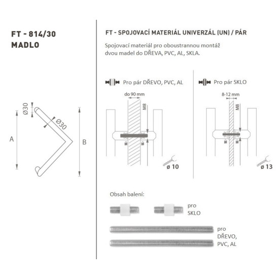 FT - MADLO kód K14 Ø 30 mm UN pár | WS - Bílá matná