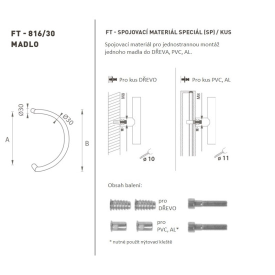 FT - MADLO kód K16 Ø 30 mm SP ks | BN - Broušená nerez