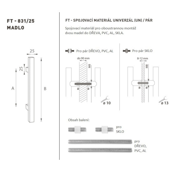 FT - MADLO kód K31 25x25 mm UN pár | BN - Broušená nerez