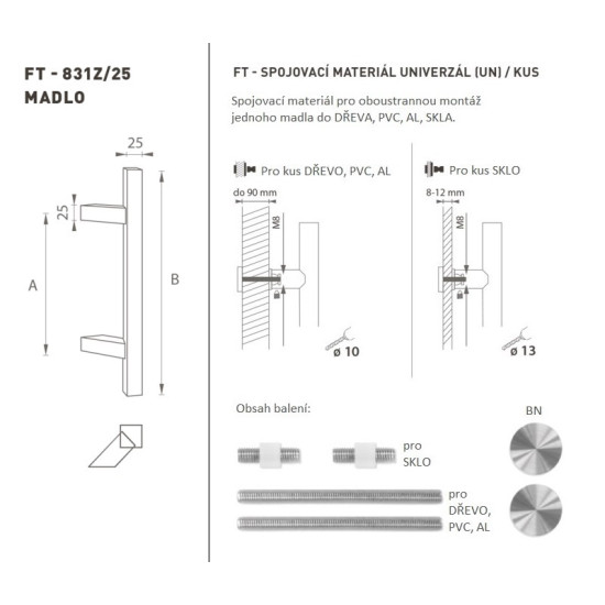 FT - MADLO kód K31Z 25x25 mm UN ks | BN - Broušená nerez