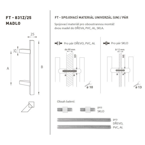 FT - MADLO kód K31Z 25x25 mm UN pár | BN - Broušená nerez