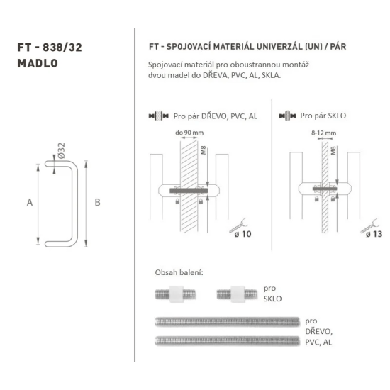 FT - MADLO kód K38 Ø 32 mm UN pár | BN - Broušená nerez