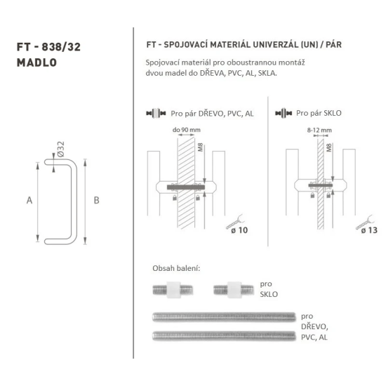 FT - MADLO kód K38 Ø 32 mm UN pár | WS - Bílá matná