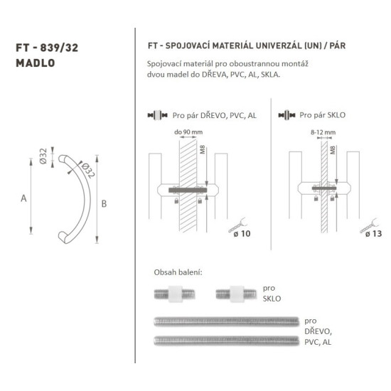 FT - MADLO kód K39 Ø 32 mm UN pár | BN - Broušená nerez