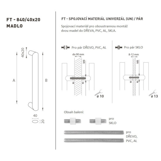 FT - MADLO kód K40 40x20 mm UN pár | BN - Broušená nerez