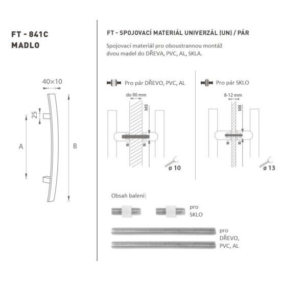 FT - MADLO kód K41C 40x10 mm UN pár | BN - Broušená nerez