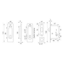FT - Set na posuvné dveře hranatý - BB / D | OGS - Bronz česaný matný