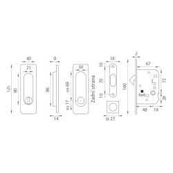 FT - Set na posuvné dveře hranatý - WC | OGS - Bronz česaný matný
