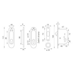 FT - Set na posuvné dveře oválný - PZ / D | OLV - Mosaz leštěná lakovaná