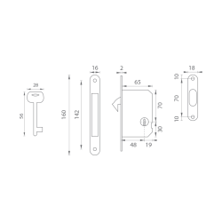 FT - Zámek na posuvné dveře 60/50 BB | ONL - Nikl lesklý FT - Zámek na posuvné dveře 60/50 BB | ONL - Nikl lesklý