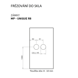MP - UNIQUE R8 - ZÁMEK na skleněné dveře - bez otvoru přední | BN - Broušená nerez