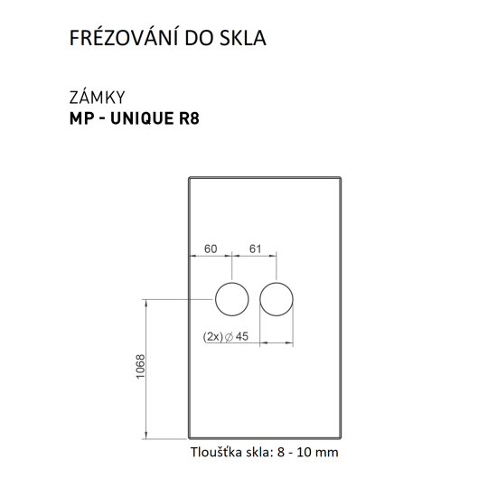 MP - UNIQUE R8 - ZÁMEK na sklo s klikou ERICA - BB BS - Černá matná