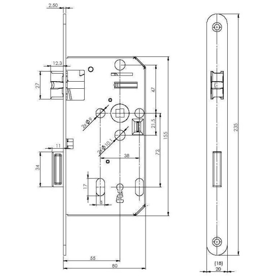 MP - Zadlabací zámek BB 72/80 - D 2255 L/P | Černý pozink