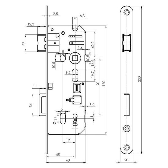 MP - Zadlabací zámek BB 90/60 - C 3245 pozink L/P | Bílý pozink