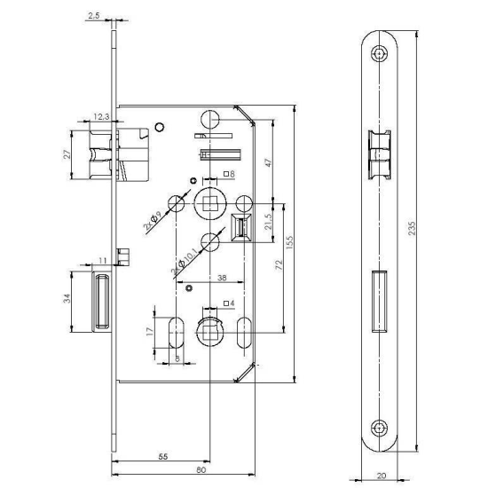 MP - Zadlabací zámek WC 72/80 - D 2355 L/P | Bílý pozink