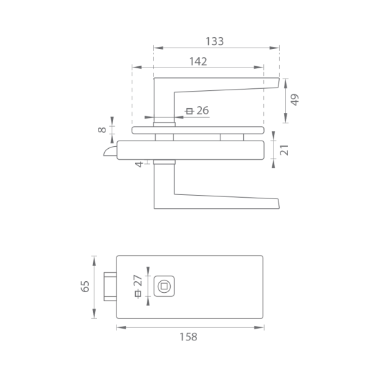 MPK - UNIQUE R8 - ZÁMEK na sklo s klikou ERICA bez otvoru přední | BS - Černá matná