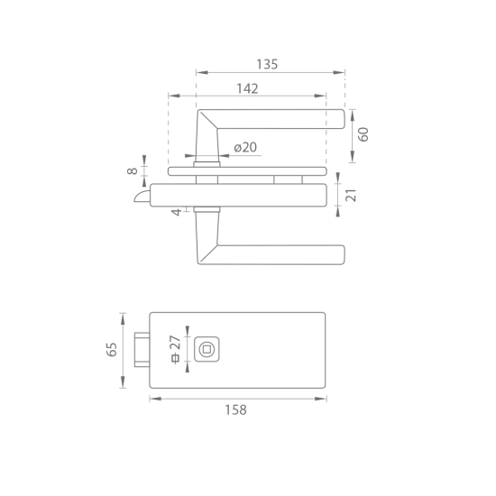 MPK - UNIQUE R8 - ZÁMEK na sklo s klikou FAVORIT - bez otvoru přední | BS - Černá matná