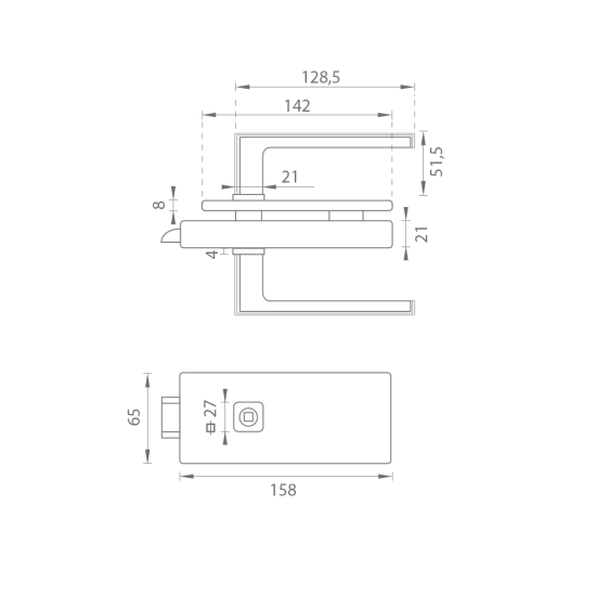 MPK - UNIQUE R8 - ZÁMEK na sklo s klikou RAFLESIA - bez otvoru přední | BS - Černá matná