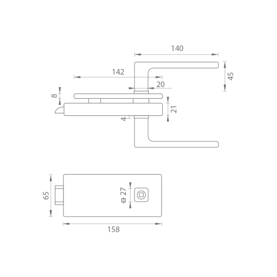 MPK - UNIQUE R8 - ZÁMEK na sklo s klikou STELLA - bez otvoru zadní | BS - Černá matná