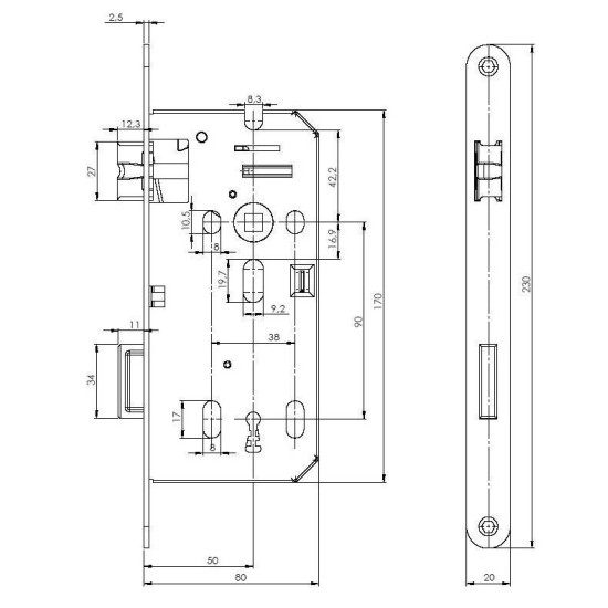 MPK - Zadlabací zámek BB 90/80 - C 4250 pozink L/P | Bílý pozink