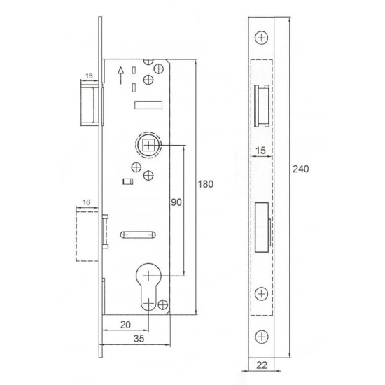 MPK - Zadlabací zámek PZ 90/35 - F 9020 L/P | Bílý pozink
