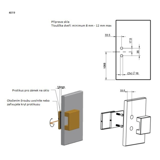 TI - Protikus pro zámek na sklo 4019 | WS - Bílá matná (152)